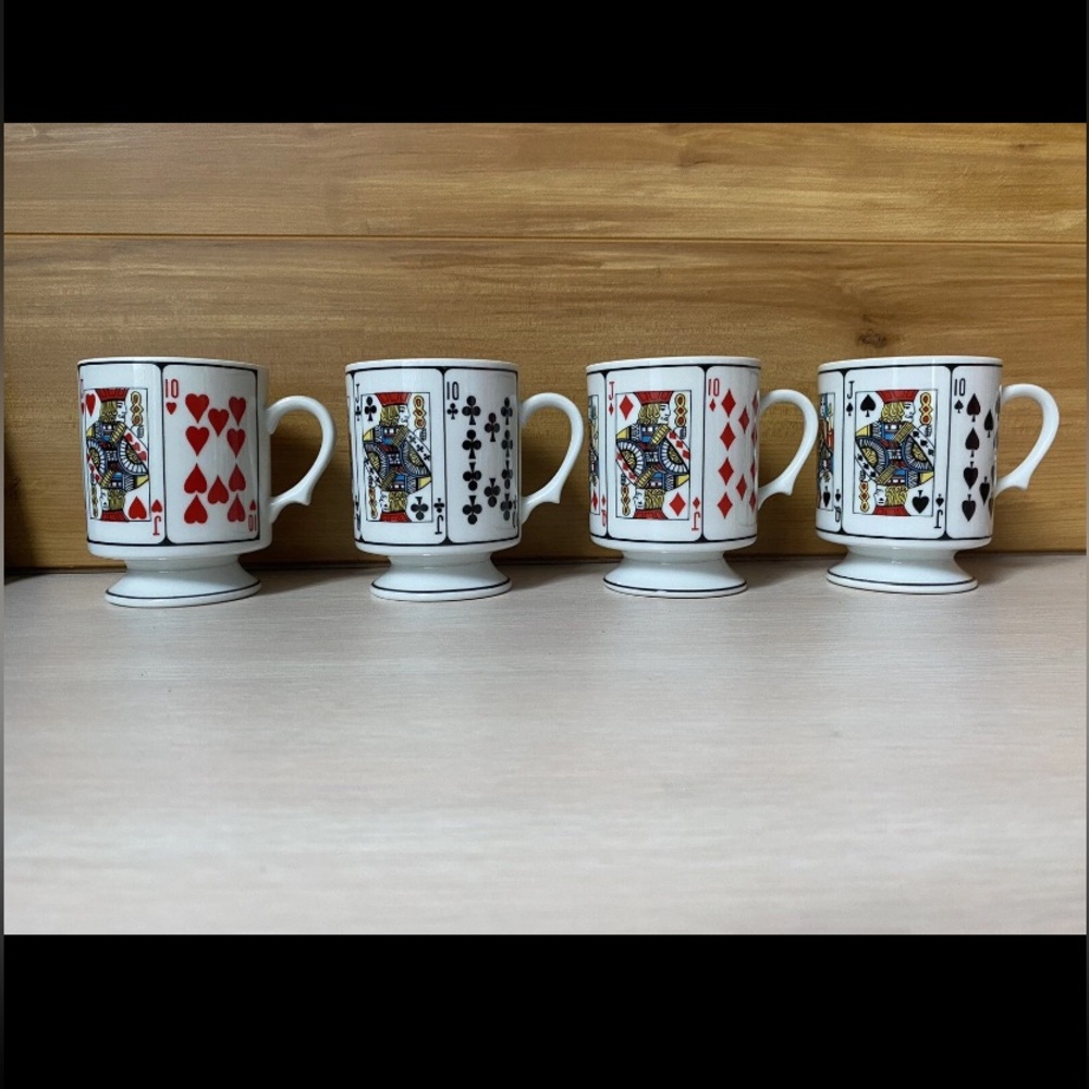 Vintage Royal Flush Playing Cards Coffee Cups 8oz Set Of 4